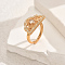 Hollow Geometric Brass Micro Pave Adjustable Finger Rings for Women, Half Round, Golden, Clear, 23x14mm, Inner Diameter: Adjustable