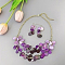 Flat Round Shell Dangle Earrings & Double Layer Necklaces Sets, with Alloy Findings, Purple, 450mm