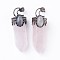 Natural Rose Quartz Big Pendants, Pointed Pendant, with Brass Findings and Oval Natural Labradorite Cabochons, Faceted, Bullet, Antique Silver, 60~62x20x23~24mm, Hole: 5.5x7mm