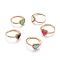 Brass Micro Pave Clear Cubic Zirconia Cuff Rings, Open Rings, with Enamel, Nickel Free, Heart, Golden, Mixed Color, US Size 5, Inner Diameter: 16mm