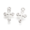 Brass Micro Pave Cubic Zirconia Tiny Cross Charms, Platinum, 13x8.5x2.5mm, Hole: 1mm