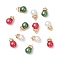12Pcs Glass Pearl Charms, Round, with Brass Rhinestone Spacer Beads & 304 Stainless Steel Loop, Mixed Color, 13.5x8mm, Hole: 2.5mm