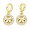 Brass Micro Pave Cubic Zirconia European Dangle Charms, Round with Butterfly, Large Hole Pendants, Cadmium Free & Lead Free, Real 16K Gold Plated, 19.5mm, Hole: 4.2mm