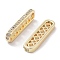 Brass Micro Pave Clear Cubic Zirconia Multi-Strands Links, Cadmium Free & Nickel Free & Lead Free, Spacer Bars, Oval, 3-Hole, Real 18K Gold Plated, 6x23x2.5mm, Hole: 1.2mm