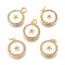 Brass Micro Pave Cubic Zirconia Pendants, with Enamel, Flat Round with Star, Clear & White, Golden, 16x13.5x2.5mm, Jump Rings: 2mm Inner Diameter