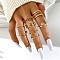 8Pcs Alloy with Crystal Rhinestone Cuff & Finger Rings, Leaf/Hexagon, Golden, Inner Diameter: 16~19mm