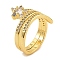 Rack Plating Brass Micro Pave Clear Cubic Zirconia Rings for Women, with Glass, Cadmium Free & Nickel Free & Lead Free, Star, Real 18K Gold Plated, 13.5mm, Inner Diameter: 17mm