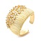 Brass Micro Pave Cubic Zirconia Open Cuff Rings, Cadmium Free & Lead Free, Wide Band Rings, Real 18K Gold Plated, US Size 7 1/4(17.5mm)