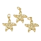 Brass Pendants, Starfish, with Jump Ring, Rack Plating, Long-Lasting Plated, Cadmium Free & Lead Free, Real 18K Gold Plated, 20.5x18.5x2.5mm, Hole: 3mm