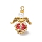 Glass Pearl Round Beaded Pendants, Angel Charms, with Glass Seed Beads & Alloy Wing & Iron Loop, FireBrick, 27x20x12.5mm, Hole: 2mm