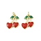 Brass Enamel Pendants, with Jump Ring, Fruits Charm, Lead Free & Cadmium Free, Long-Lasting Plated, Rack Plating, Real 18K Gold Plated, Cherry, 16.5x13x2.5mm, Hole: 3mm