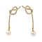 Rack Plating knot Brass Micro Pave Clear Cubic Zirconia Stud Earrings, with ABS Plastic Pearl, Long-Lasting Plated, Lead Free & Cadmium Free, Left and Right, Real 18K Gold Plated, 41~42x13~14mm，1pair/Set