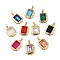 Rack Plating Brass Pendants, Rectangle Shaped Glass Charms, Long-Lasting Plated, Cadmium Free & Lead Free, Real 18K Gold Plated, Mixed Color, 22x15.5x6mm, Hole: 3x5.5mm