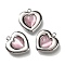 Cat Eye Charms, with 304 Stainless Steel Findings, Heart, Stainless Steel Color, 14x13x3.5mm, Hole: 1.4mm