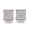 Brass Micro Pave Clear Cubic Zirconia Shank Buttons, Square, Platinum, 8x8x3.5mm, Hole: 1mm