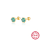Real 18K Gold Plated 925 Sterling Silver Flower Stud Earrings, with Cubic Zirconia, Deep Sky Blue, 5mm