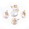 Natural Cultured Freshwater Pearl Pendants, with Brass Cubic Zirconia Findings, Nuggets with Star, Golden, Colorful, 17~26x11~16x5~11mm, Hole: 1.6~2mm