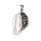 Natural Baroque Keshi Pearl Pendants, Freshwater Pearl Nuggets Charms, with Cubic Zirconia, Black, 19~32x16.5~28x6~11mm, Hole: 8X4.5mm