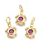 Brass Micro Pave Cubic Zirconia Pendants, with Jump Ring, Sea Turtle, Real 18K Gold Plated, Medium Violet Red, 12x8.7x2.5mm, Jump Rings: 5x0.8mm, Inner Diameter: 3mm