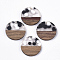 Resin & Walnut Wood Pendants, Flat Round with Spot, Clear, 28x3mm, Hole: 2mm