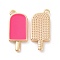 Brass Enamel Pendants, Cadmium Free & Nickel Free & Lead Free, Ice-Lolly, Real Platinum Plated, Real 18K Gold Plated, Hot Pink, 20x9x2mm, Hole: 1.5mm
