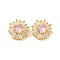 Brass Pave Cubic Zirconia Multi-Strand Links, Flower, Real 18K Gold Plated, Pink, 14.5x7.5mm, Hole: 1.6mm
