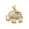 Brass Micro Pave Cubic Zirconia Pendants, Elephant Charms, Rack Plating, Long-Lasting Plated, Lead Free & Cadmium Free, Real 18K Gold Plated, 17x21x4mm, Hole: 5.5x3.3mm