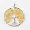 Tree of Life Natural Citrine Big Pendants, with Brass Findings, Platinum, 63~65x49~51x8~10mm, Hole: 8~10mm