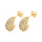 Teardrop Brass Pave Clear Cubic Zirconia Stud Earrings, Real 16K Gold Plated, 18.5x11.5mm