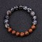 Dyed Natural Crackle Agate & Wood Round Beaded Stretch Bracelets, Black, 7-1/2~7-5/8 inch(19~19.5cm)