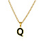 304 Stainless Steel Black Enamel Initial Pendant Twisted Chain Necklaces, Golden, Letter Q, 15.75 inch(40cm)