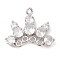 Brass Pave Clear Glass Chandelier Component Links, Cadmium Free & Nickel Free & Lead Free, Crown, Real Platinum Plated, 17x20.5x6mm, Hole: 1.2~1.4mm