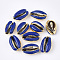 Electroplated Cowrie Shell Beads, with Enamel, No Hole/Undrilled, Golden, Blue, 18~20x12~14x6~7.5mm