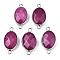 Natural White Jade Links/Connectors, Platinum Tone Brass Edge, Faceted Oval, Medium Violet Red, 27.5x14~15x6mm, Hole: 2mm