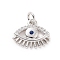 Brass Micro Pave Cubic Zirconia Charms, with Jump Ring, Cadmium Free & Lead Free, Evil Eye Charms, Platinum, 11x13x2mm, Hole: 2.8mm