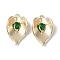 Brass Cubic Zirconia Pendants, Cadmium Free & Nickel Free & Lead Free, Leaf, Real 18K Gold Plated, Sea Green, 20x12x4mm, Hole: 1.4mm