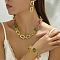 Alloy & Acrylic Rectangle Link Chain Necklace & Bracelet & Stud Dangle Earring Sets, Golden, 440mm & 215mm & 53x17mm