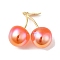 Rainbow Iridescent Plating Resin Pendants, Glitter Cherry Charms with Golden Plated Alloy Findings, Tomato, 46x43x21mm, Hole: 1.6mm