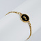 Flat Round with Letter Pattern 304 Stainless Steel Link Bracelets, Figaro Chains Bracelets for Women, with Shell, Gold, Letter F, 7-1/2 inch(19cm)
