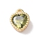 Brass Charms, with Glass, Heart Charm, Real 18K Gold Plated, Yellow Green, 8x6x3mm, Hole: 1mm