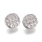 Brass Micro Pave Clear Cubic Zirconia Shank Buttons, Flat Round, Platinum, 10x6mm, Hole: 1.4mm
