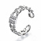 Brass Micro Pave Clear Cubic Zirconia Cuff Rings, Open Rings, Cadmium Free & Nickel Free & Lead Free, Curb Chain Shape, Real Platinum Plated, US Size 9 1/4, 19mm