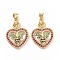Brass Cubic Zirconia Pendants, Cadmium Free & Lead Free, Heart with Bees Charms, Golden, 27x18x6mm, Hole: 3x5mm