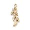 Brass Pave Clear Cubic Zirconia Pendants, Cadmium Free & Nickel Free & Lead Free, Leaf, Long-Lasting Plated, Real 14K Gold Plated, 25x8x3mm, Hole: 1.4mm
