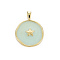 Brass Enamel Pendants, Cadmium Free & Nickel Free & Lead Free, Real 16K Gold Plated, Flat Round with Star, Aquamarine, 20.5x15.5x4.5mm, Hole: 2.5x3mm