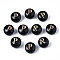 Handmade Lampwork Beads, with Golden Plated Brass Etched Metal Embellishments, Flat Round with Alphabet, Letter.P, 8x5mm, Hole: 0.8mm