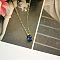 Fashionable Stainless Steel Rhinestone Flat Round Pendant Necklaces for Women, Various Options, Ideal Gift, Golden, Capri Blue, 17.72 inch(45cm)