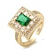Square Brass Micro Pave Cubic Zirconia Open Cuff Rings for Women, with Glass, Lead Free & Cadmium Free, Real 18K Gold Plated, 14.5x13mm, Adjustable 
