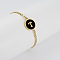 Flat Round with Letter Pattern 304 Stainless Steel Link Bracelets, Figaro Chains Bracelets for Women, with Shell, Gold, Letter T, 7-1/2 inch(19cm)