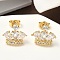 Brass Micro Pave Cubic Zirconia Stud Earrings, Cadmium Free & Lead Free, Crown, Real 18K Gold Plated, 10.5x12mm